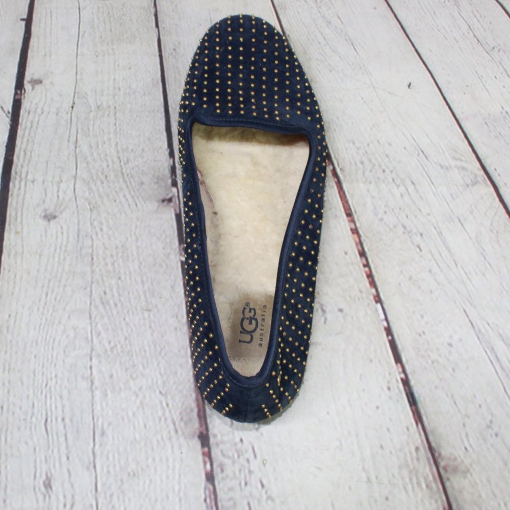 UGG Alloway Blue Suede Studded Sheepskin Lined Ballet Flats Shoes US 7.5 - Picture 6 of 9